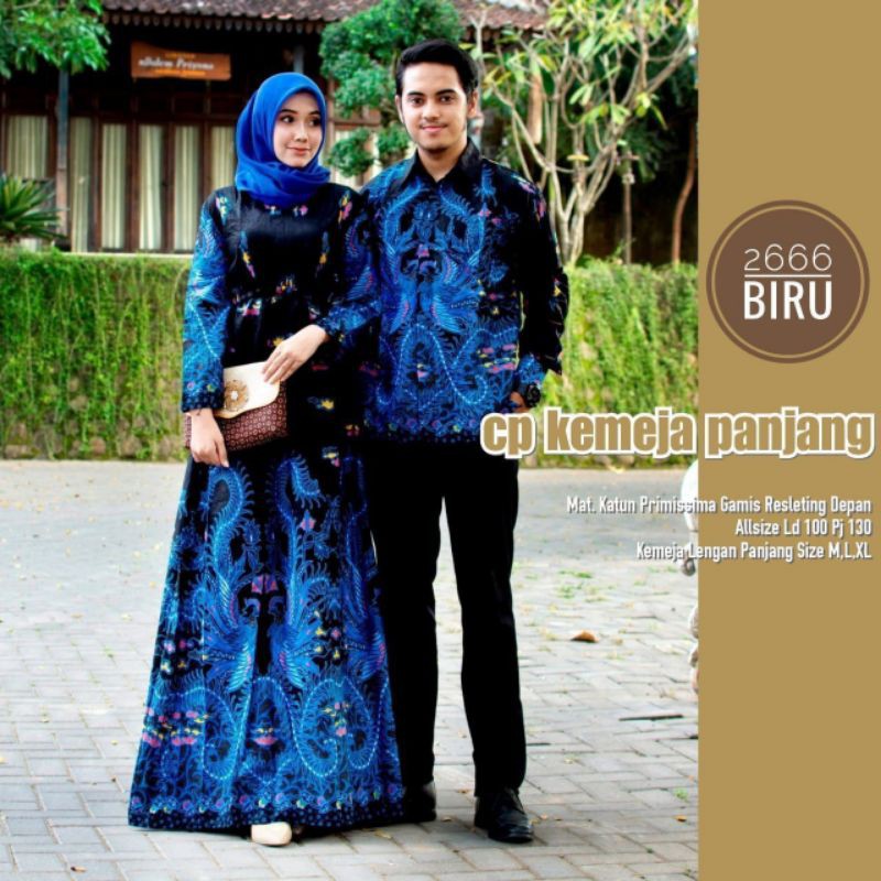 BATIK COUPLE GAMIS BATIK COUPLE BATIK GAMIS BATIK SERAGAM BATIK KELUARGA Maura Couple Sania Ruffle-Biru