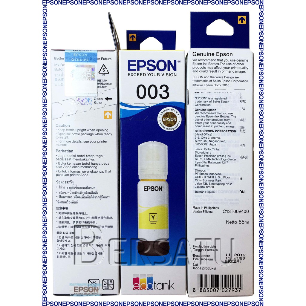 Epson Tinta/Ink Printer 003 L 1110 1210 1250 1256 3100 3101 3110 3150 3210 3250 3256 5190 5290 Original