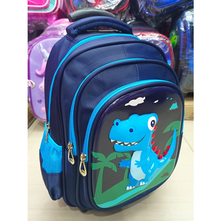 Tas DORONG Trolley Anak Sekolah TK / Play Group / PAUD SUPER JAGOAN HERO - BUAYA DINO DINOSOURUS - ROBOT ROCKET TIMBUL GLOSSY 3 RESLETING IMPORT ( Luwi Gogo Kumbang 12inch )