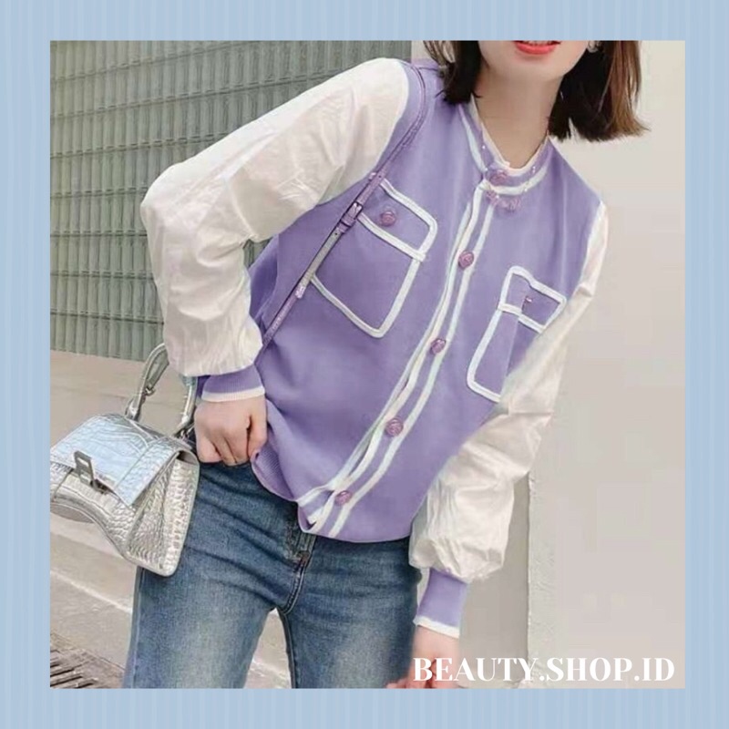 [IMPORT] Jacket Pocket Combi Knit - Jaket Wanita Longsleeve Import C5