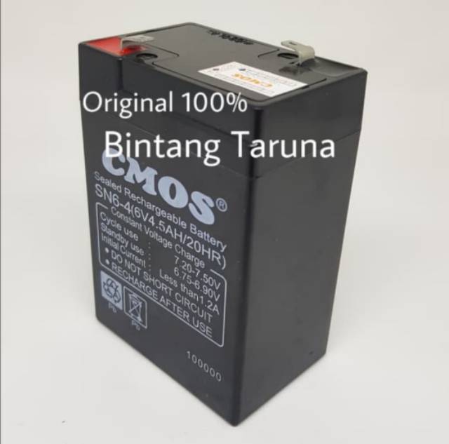 Sealed Rechargeable Battery CMOS SN6-4 Baterai 6V Lampu emergency ASLI