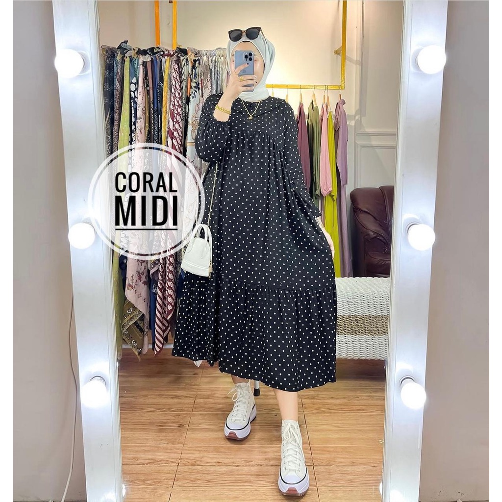 CORAL MIDI DRESS / MIDI HOMEDRESS RAYON STRIPE KEKINIAN BUSUI / BAJU MUSLIM WANITA