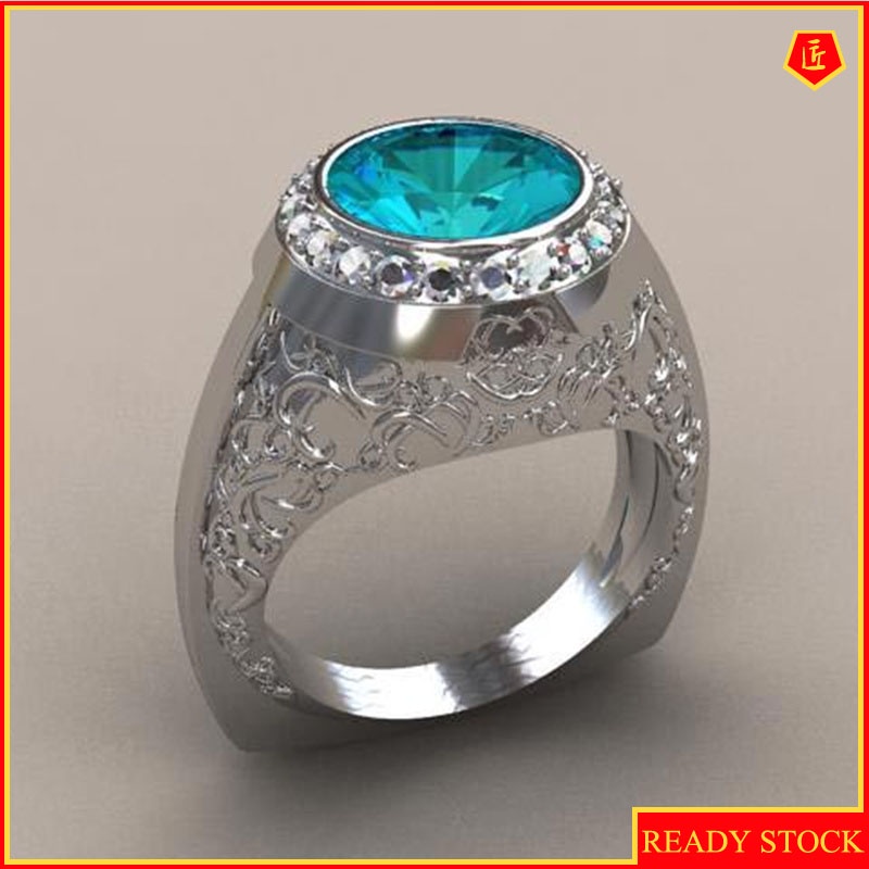 [Ready Stock]Retro Green Topaz Gem Silver Ring