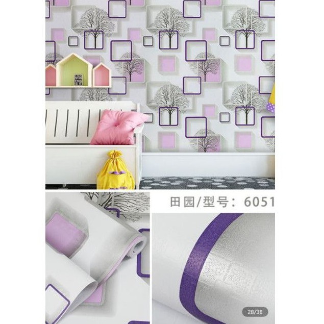 Wallpaper Dinding Kotak Ungu 3D 45cm x 10m