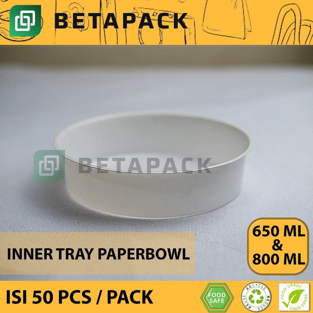 Inner tray paperbowl tebal 650ml-800ml Microwave 50pcs/pack