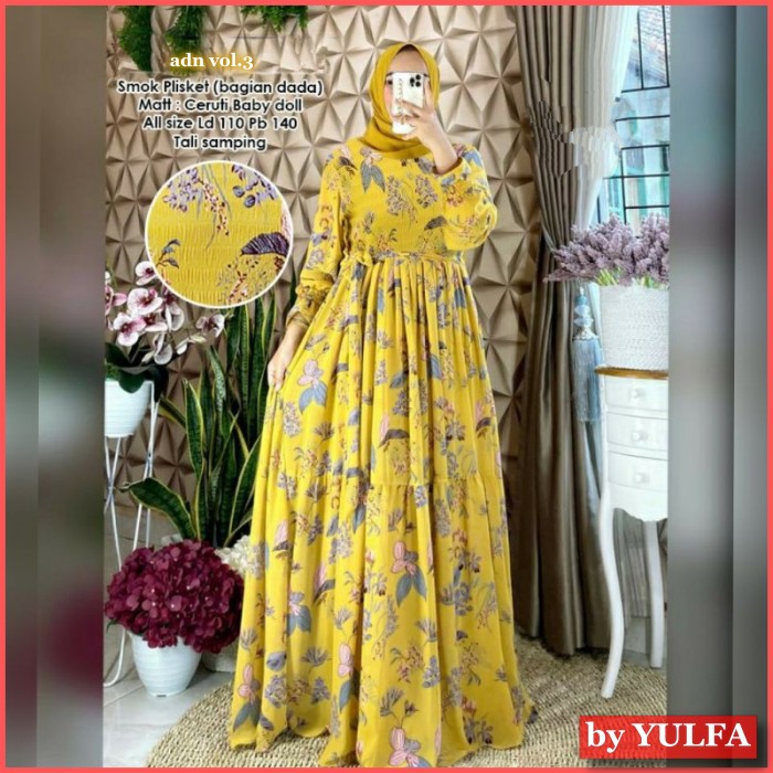 (READY) Gamis Terbaru 2021 Ceruty Babydoll Premium Motif Bunga ceruti Wanita Kondang Pesta Lebaran