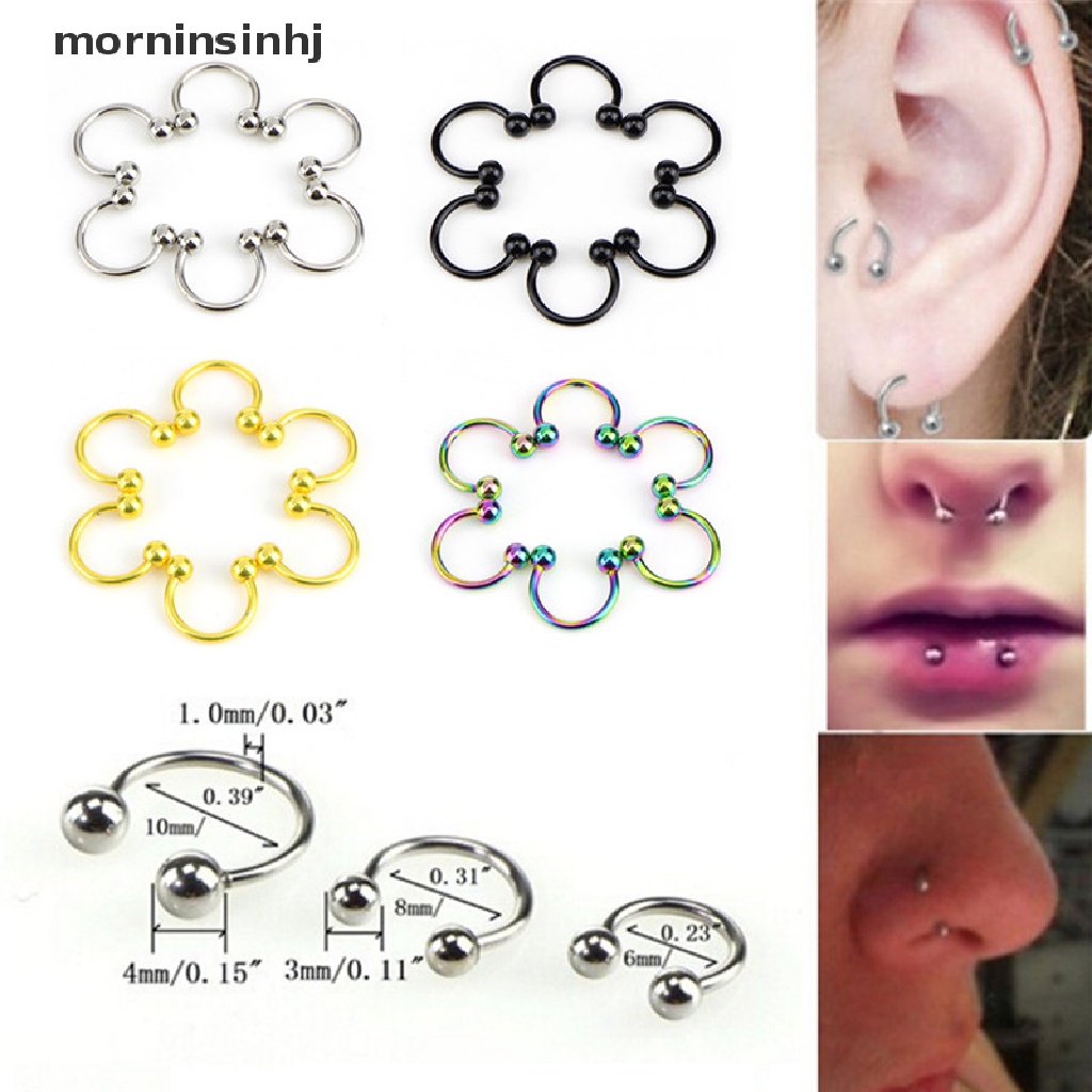 Mornin 10pcs Cincin Tindik Tubuhhidungbibir Bahan Stainless Steel Desain Tapal Kuda Untuk Priawanita