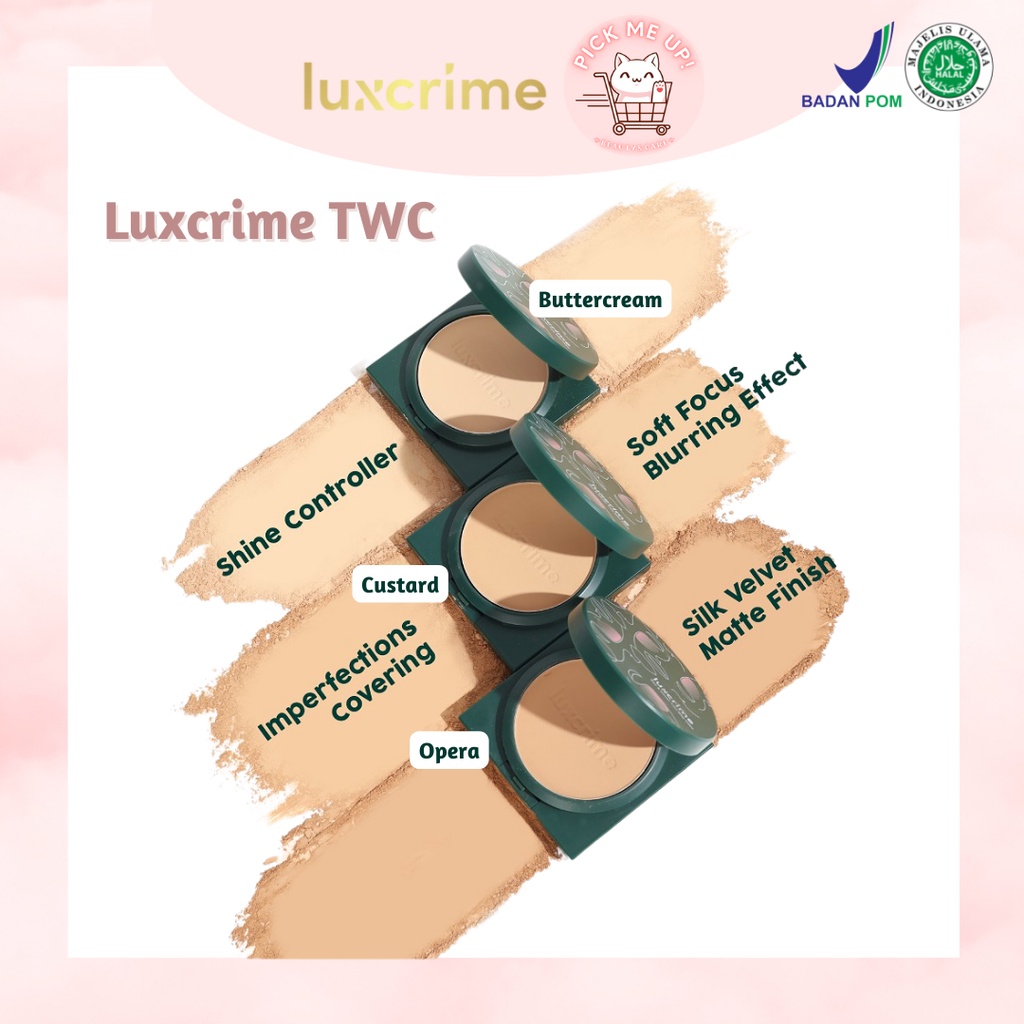 LUXCRIME Blur & Cover Two Way Cake | Bedak Padat | Kosmetik Wajah | Makeup | Bedak Smooth | Bedak TW