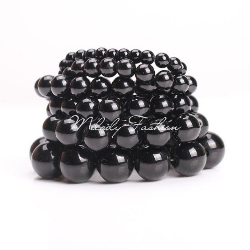 GELANG TALI NATURAL OBSIDIAN BRACELET MFS GELANG BATU HITAM POLOS PRIA WANITA MOTE KARET TALI BULAT