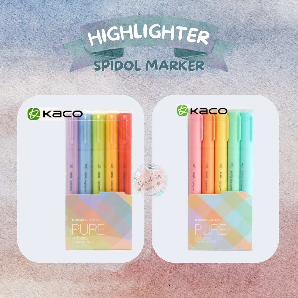 Kaco Colorful Stabilo Spidol Marker Liner Highlighter Set Aesthetic Perlengkapan Sekolah Kuliah Kantor - 5 PCS