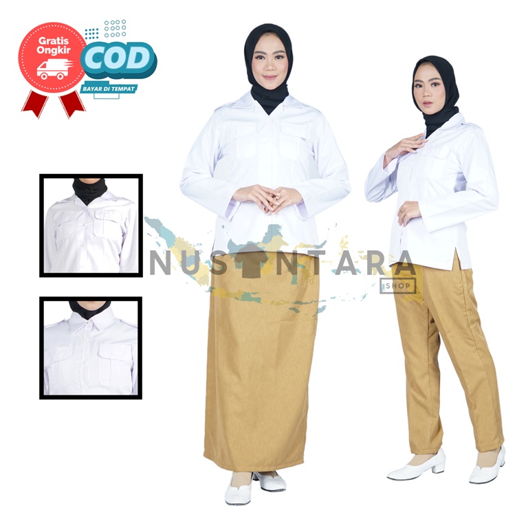 Seragam Pns Putih Wanita Setelan Kemeja Pdh ROK &amp; CELANA Khaky Pns Seragam Pns Wanita Baju Pemda Wanita Baju Putih Pns