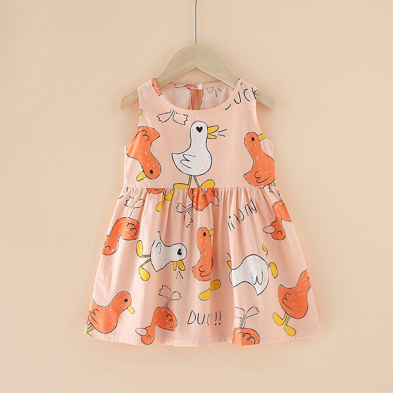 BABYSICAL 1-4 Thn - Aneka Dress anak Dress Bayi Korea Cotton Bamboo Motif Premium-Duck Peach