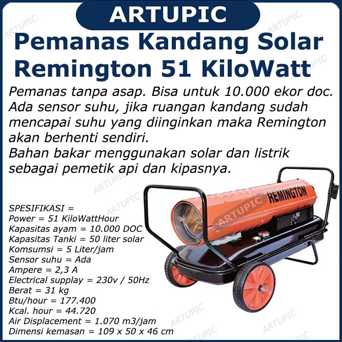 Pemanas Kandang Solar 51 KiloWatt Remington REM 36 CEC Heater Solar Kandang Ayam Pedaging Broiler