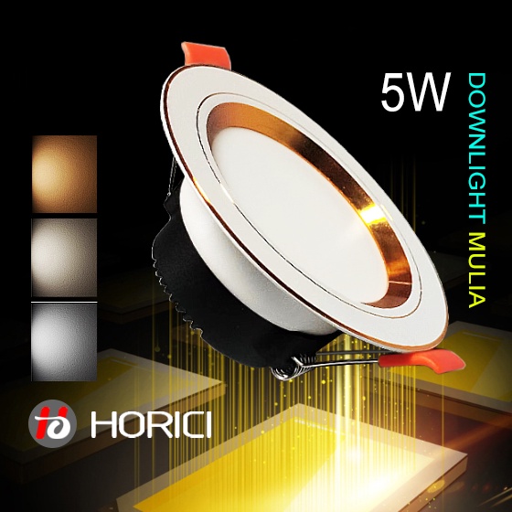 Horici Asli Full Terang 5W Body Silver &amp; Gold Lampu Downlight Led Plafon Putih / Warm White / 3 Warna-Putih+Kuning+Ww