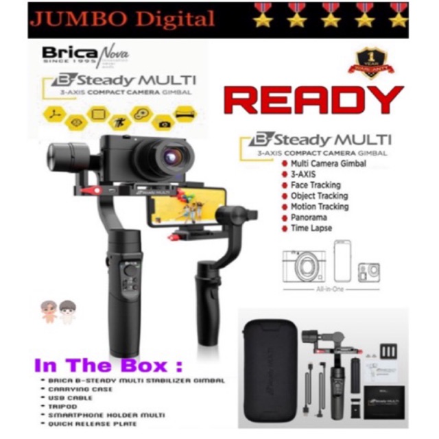 Brica B-Steady Multi bsteady multi 3-Axis Gimbal Compact Camera dan Handphone