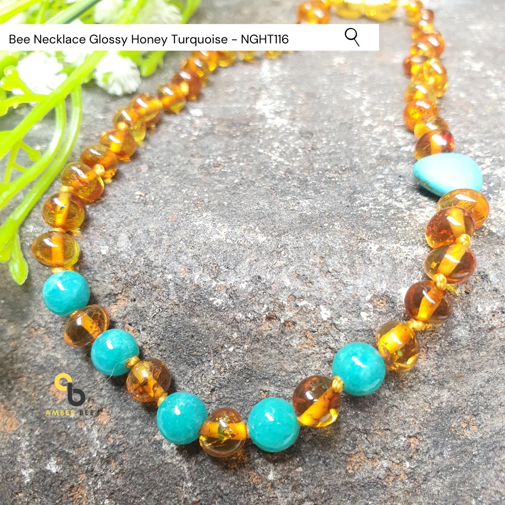 Kalung Amber Anak Premium Glossy Honey Turquoise NGHT116 By Amber Bee