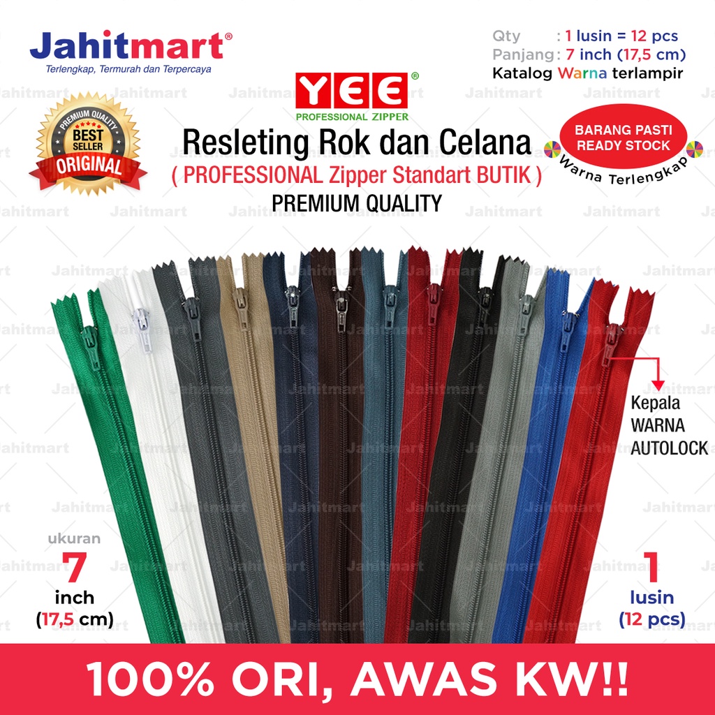 Resleting Rok dan Celana 7 Inch merk “YEE” AUTO-38 ( per lusin )