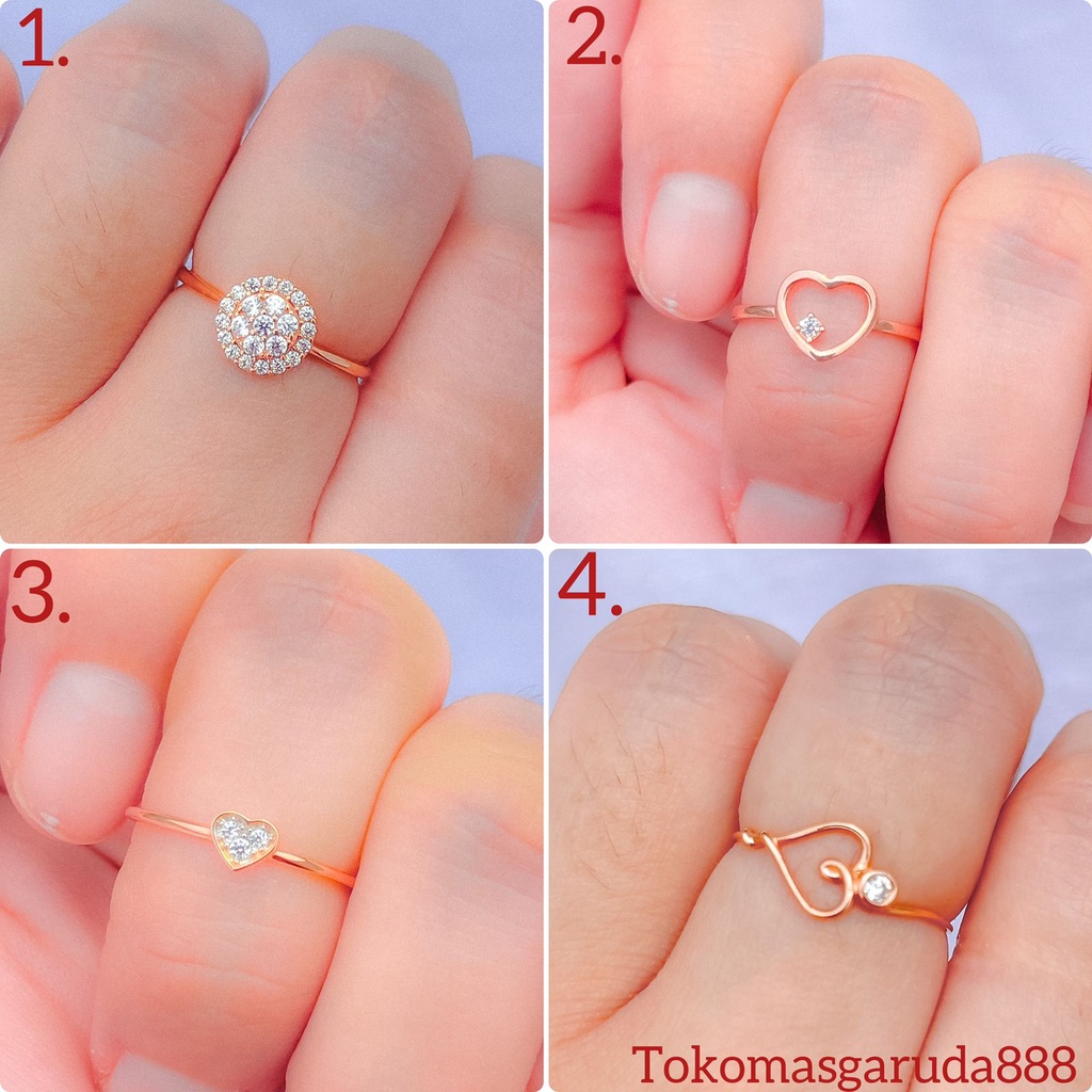 Cincin anak dan dewasa emas asli kadar 750 75% 17k bulat diamond permata love aesthetic no diamond rosegold 1 2 gram