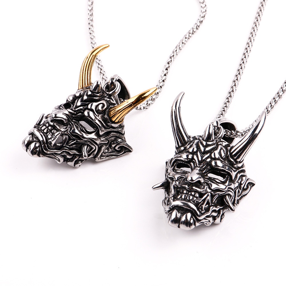 Kalung Liontin Tengkorak Segitiga Hantu prajna monster Bahan alloy Gaya Retro hipster hip hop Untuk Pria