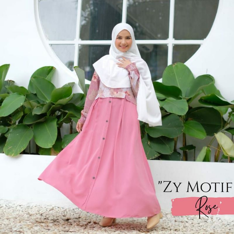[ZY] Gamis Kombinasi Polos Motif Bunga | Pakaian Wanita Terbaru Busui Friendly | Fashion Muslim | Baju Dress Wolfis