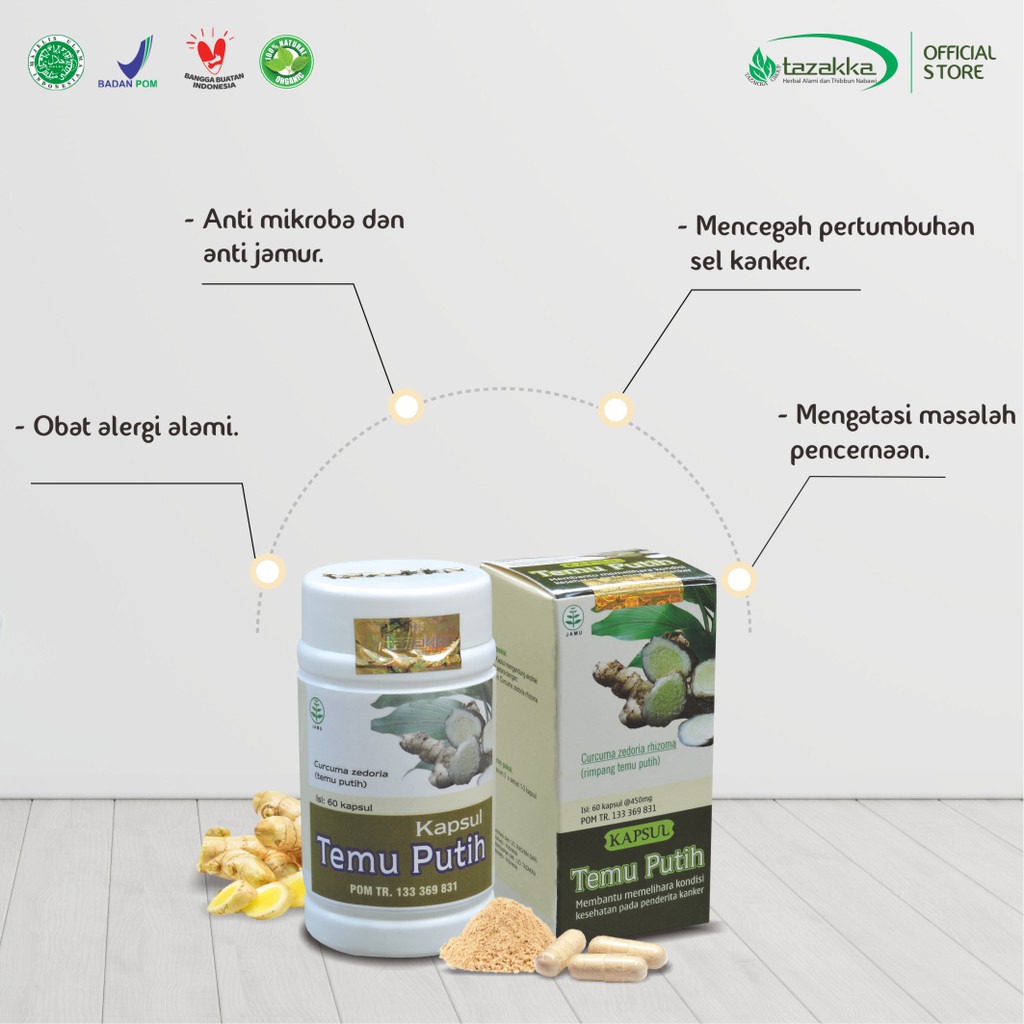 KAPSUL TEMU PUTIH TAZAKKA ORIGINAL HALAL BPOM ORIGINAL ISI 60 KAPSUL