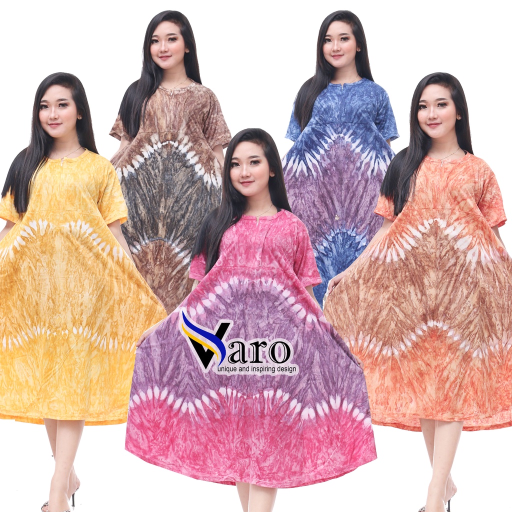 Daster Busui Resleting Depan Bahan Kaos Motif Tiedye Size Jumbo Batik Varo