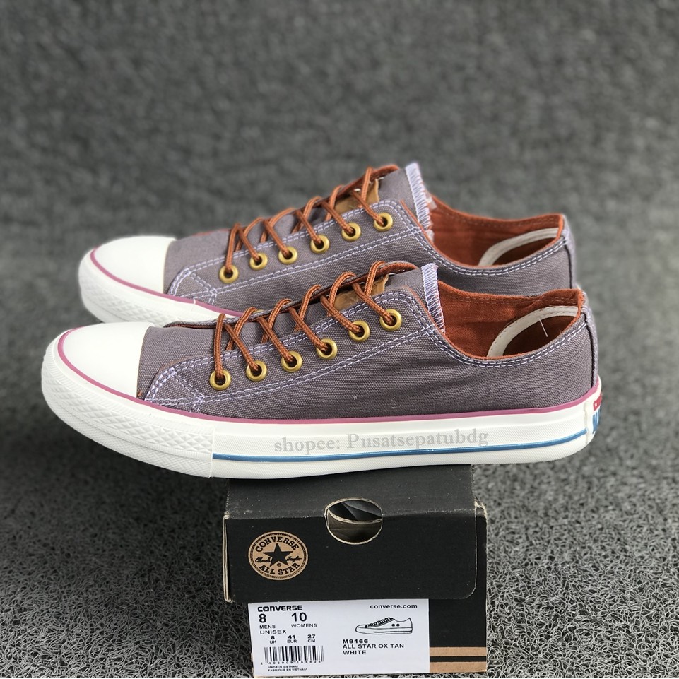 (BAYAR DITEMPAT) Converse Premium Tali Tan Low Grey