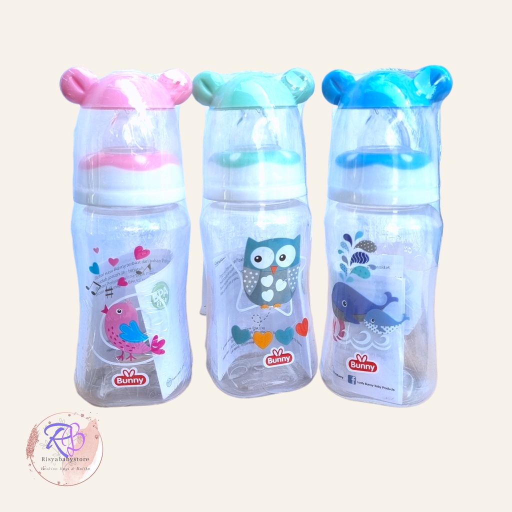 LustyBunny Square Bottle Botol Susu With Ear Hood ukuran 60 ml/ 125 ml / 250 ml