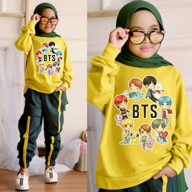 Setelan Anak Perempuan BTS/ Setelan Anak Perempuan Keren Free Size 4-11 Th