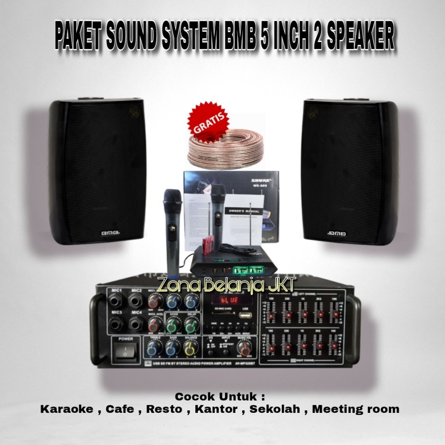 PAKET SOUND SPEAKER BMB 5 INCH KG 511 2 SPEAKER CAFE RESTO KLINIK PANGGILAN AMPLI USB BLUETOOTH MIC WIRELESS  (BMB-2)