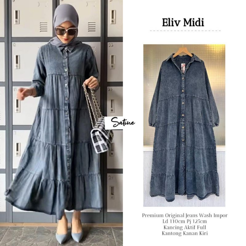 ELIV MIDI DRESS JEANS BUSUI FRIENDLY FULL KANCING