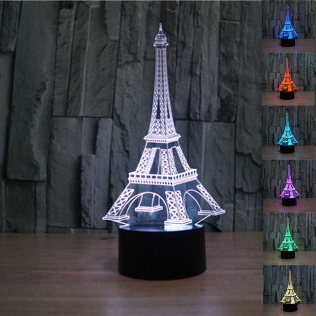 Lampu 3D LED Transparan Desain Eiffel Tower - White