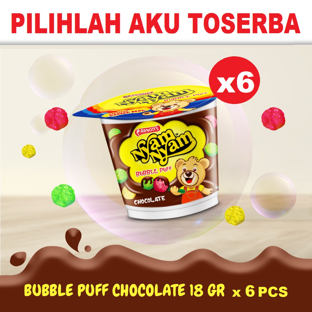 Arnott's Nyam Nyam Bubble Puff CHOCOLATE 18 gram - ( HARGA 6 PCS )