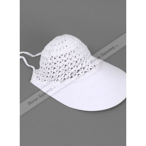 Topi Haji Umroh wanita model Rajut warna putih/topi haji neema/topi musim panas saat haji umroh wani