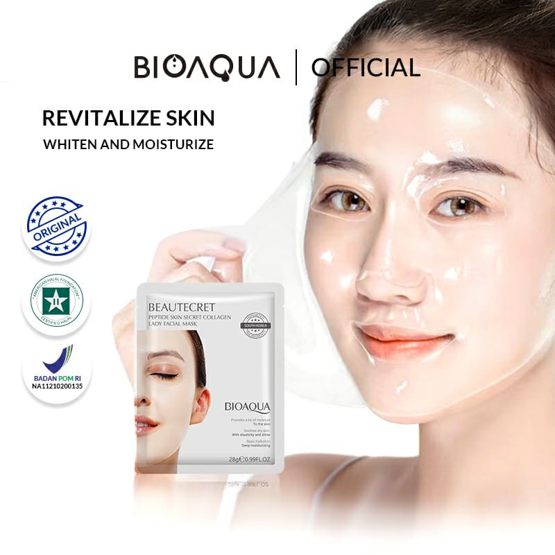 BPOM BIOAQUA Masker sheet mask Peptide Skin Secret Collagen Moisturizing Face Mask 28g / Organik Wanita / BS