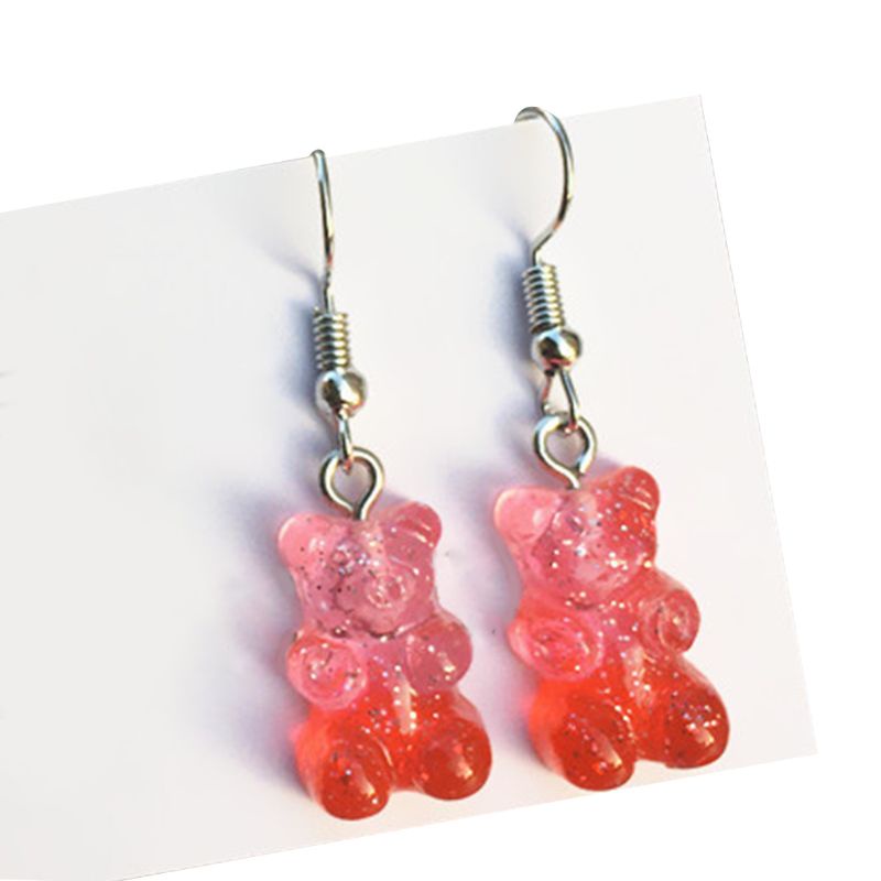 Siy 1 Pasang Anting Kait Gantung Wanita Bahan Resin Desain Beruang Kartun Warna Warni Menarik Untuk Hadiah