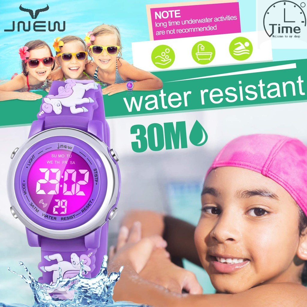 Jam Tangan Anak Kartun 3D Tahan Air dengan 7 Warna Lampu, Jam Digital Pergelangan Tangan Anak dengan Alarm dan Stopwatch untuk Anak Perempuan Usia 3-10 Tahun