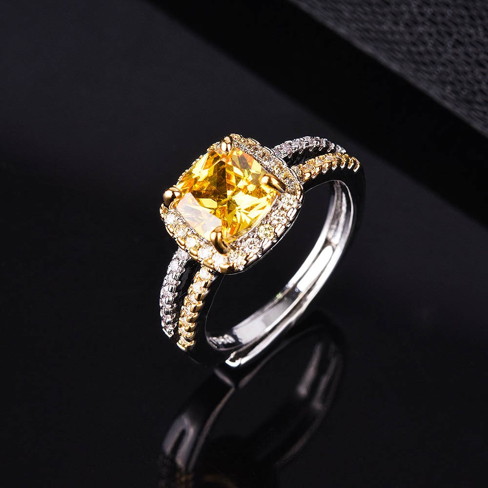 925 Perak Kuning Batu Permata Ungu Cincin Batu Permata Wanita Pertunangan Cincin Adjustable Perhiasan