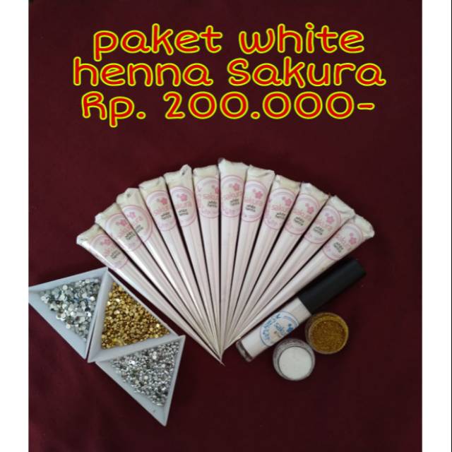 PAKET WHITE HENNA SAKURA / WHITE HENNA / HENNA PUTIH / HENNA WATERPROOF / HENNA PENGANTIN