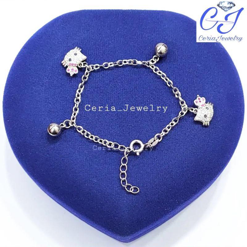 Gelang Anak Perak Asli Silver 925 Lapis Emas Model Rantai Hellokitty mahkota _ Perhiasan Perak