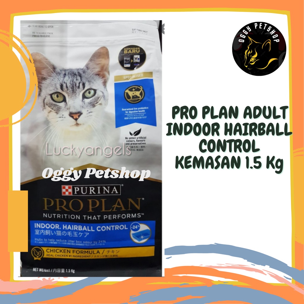 PRO PLAN Cat Indoor Hairball Control Chicken Proplan Cat Food Makanan Kucing Freshpack 1.5 kg