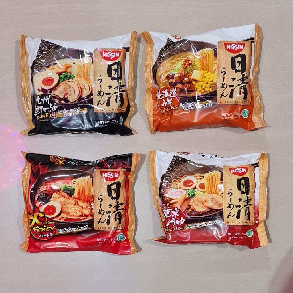 NISSIN Ramen Hokkaido Miso / Tokyo Shoyu / Kyushu Black / Kyushu Red 106 Gram ( 1 Saset )