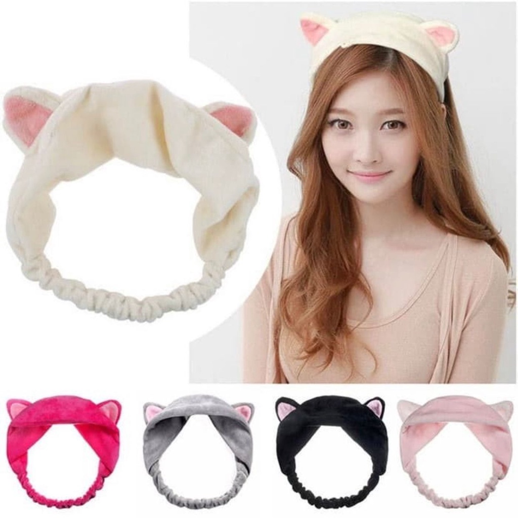 Bandana Kucing Bando Handuk Kuping Kucing Lucu Cute Cat Ears Headband Bandana Telinga Kucing