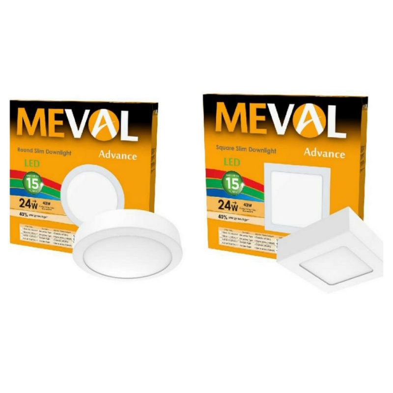 Meval Downlight Outbow Surface Slim 24W bulat dan kotak nyala putih. Led panel OB outbow tempel pavon 24Watt