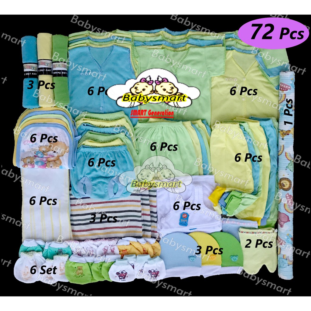 Babysmart - Paket Hemat Perlengkapan Baju Bayi Baru Lahir (New Born) Hemat PAKET POLOS WARNA ISI 6