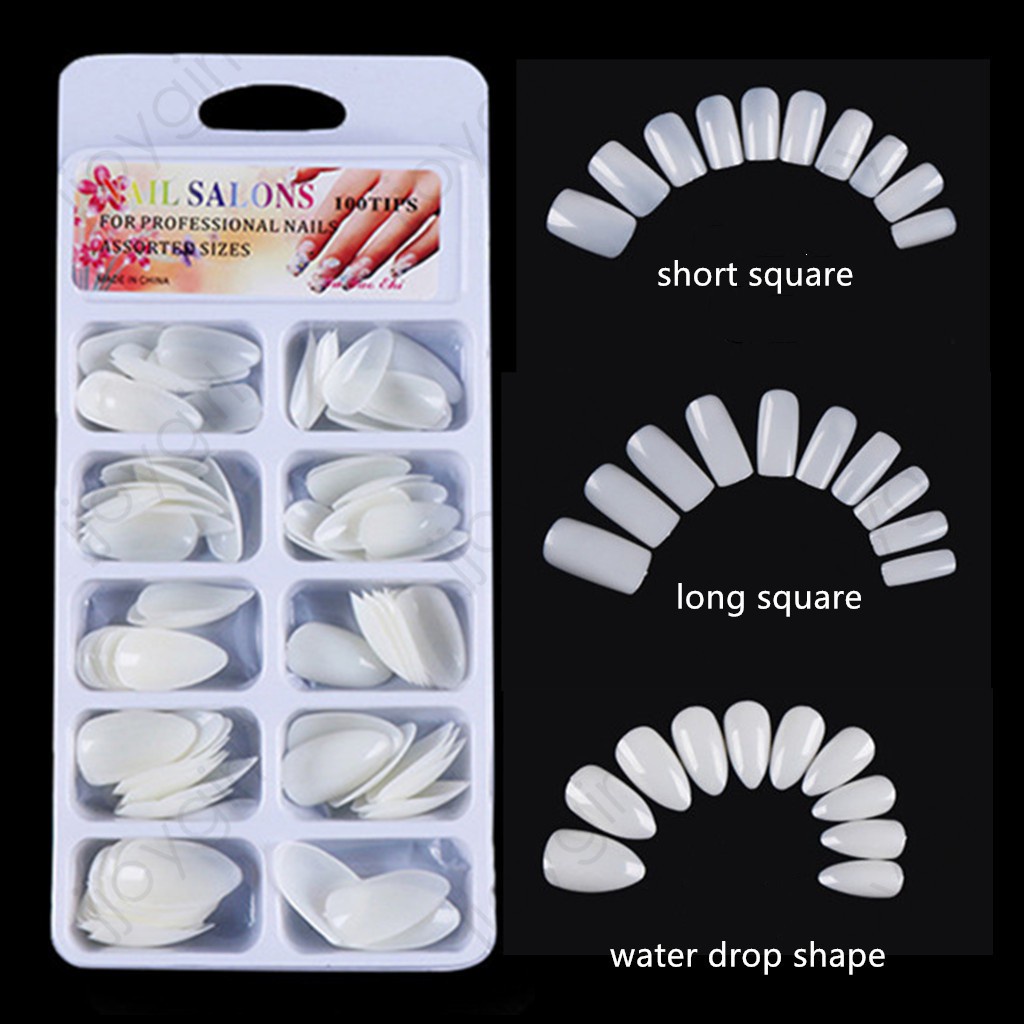 100 Fingernail Special Fake Nail Blister Box Packing Short Square/Long Square/Drop Shape Natural Color/Transparent/Pink