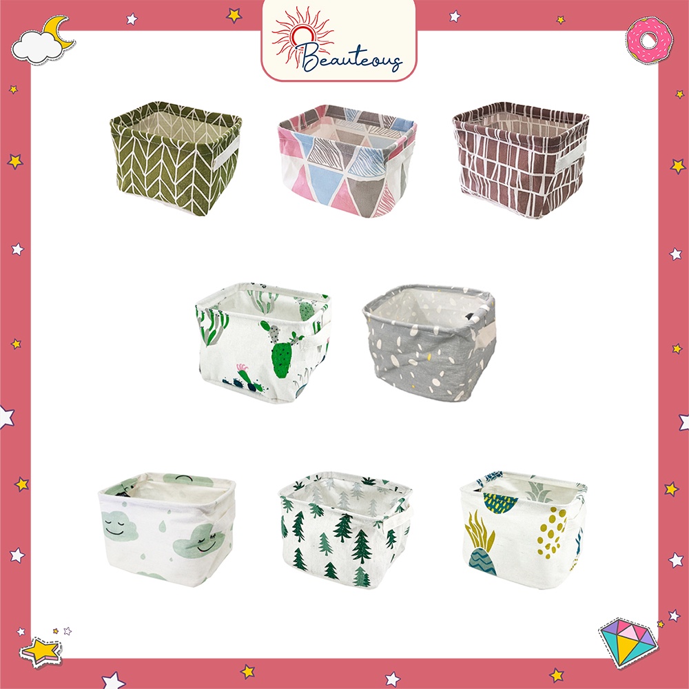 Keranjang Tempat Kosmetik Desktop Storage Multifungsi Organizer Box Kecil Lipat Motif Lucu