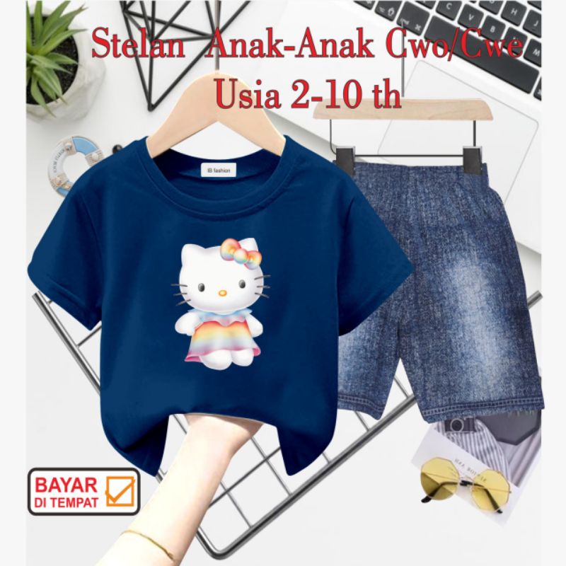 ((IB))SETELAN ANAK PEREMPUAN SEMI JEANS/HELLO DIGITAL SABLON