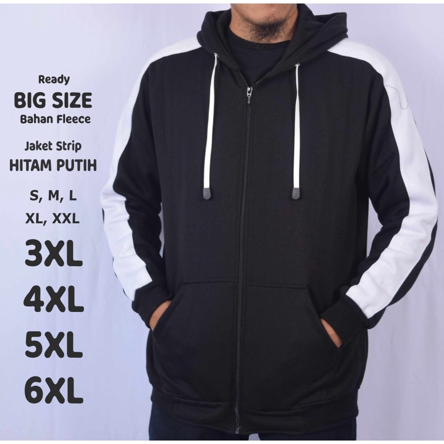 Jaket Hoodie Pria Strip Hitam Putih Jumbo Big Size - Hitam