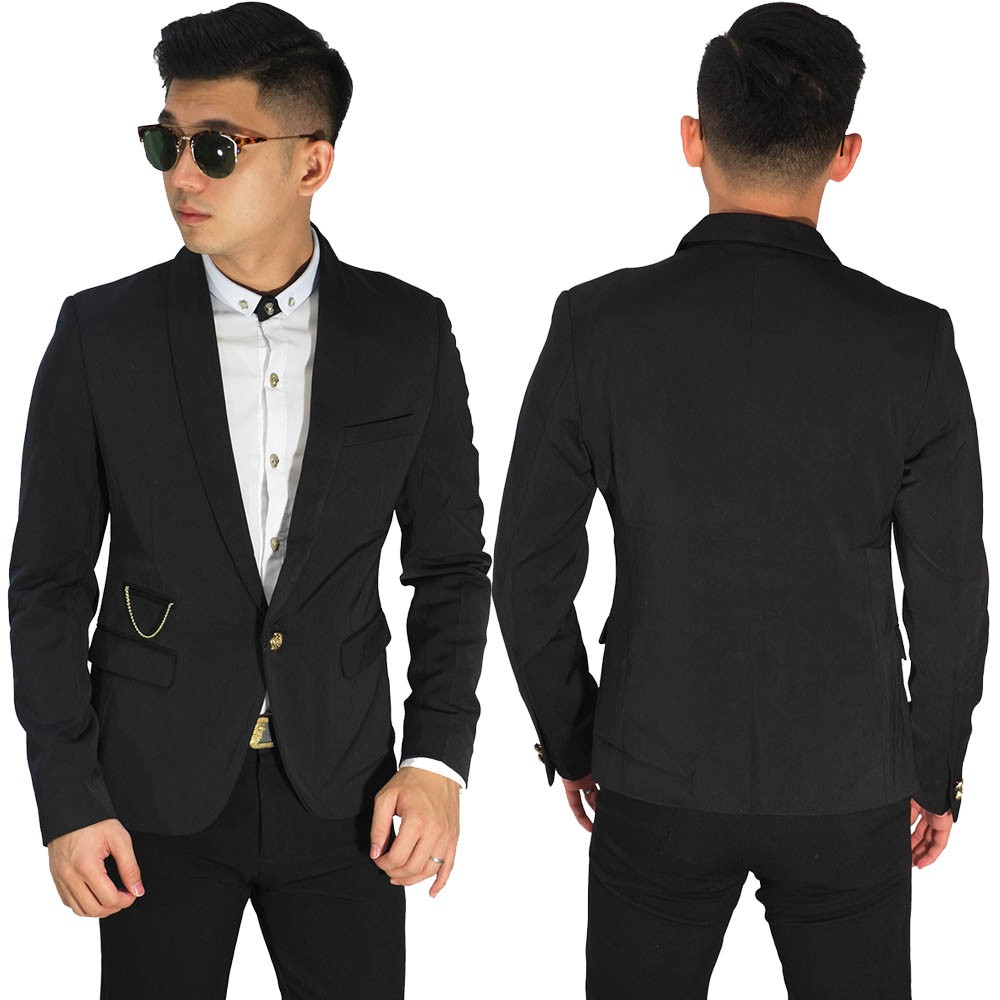 Blazer Formal With Gold  Chain Black  Baju  Pesta Baju  